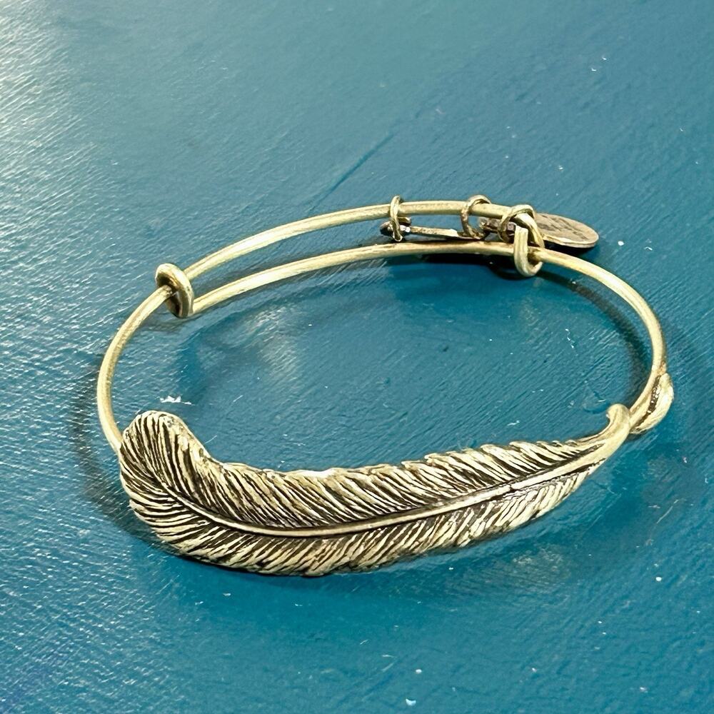 Alex & Ani Feather Bangle Bracelet Rafaelian Gold Spiritual Armor Quill Plume